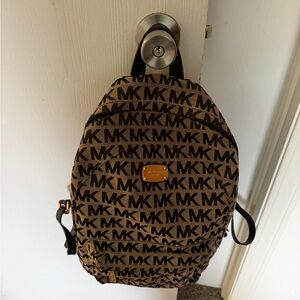 Michael Kors Black and Tan Logo Backpack